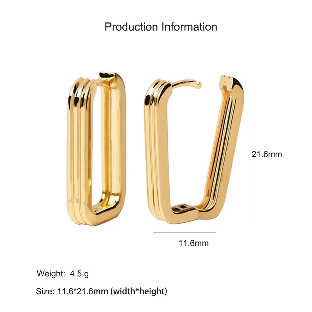 925 Sterling Silver Textured Ribbed Rectangular Geometric Hoop Earring 60200289 - image2