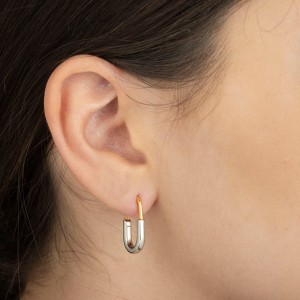 925 Sterling Silver Minimalist Two-Tone Geometric U-Huggie Hoop 60200290
