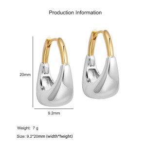 925 Sterling Silver Geometric Two-Tone Huggie Hoop Earring 60200293
