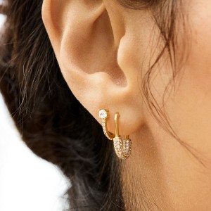 925 Sterling Silver Micro-Pave CZ U-Shaped Huggie Hoop Earring 60200294