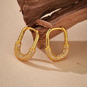 925 Sterling Silver Micro-Pave CZ U-Shaped Huggie Hoop Earring 60200294