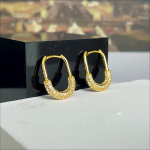 925 Sterling Silver Micro-Pave CZ U-Shaped Huggie Hoop Earring 60200294