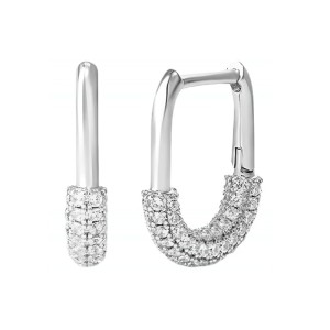 925 Sterling Silver Micro-Pave CZ U-Shaped Huggie Hoop Earring 60200294