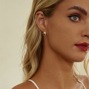 925 Sterling Silver Minimalist High-Polish Two-Tone Hoop Earring 60200298