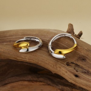 925 Sterling Silver Minimalist High-Polish Two-Tone Hoop Earring 60200298
