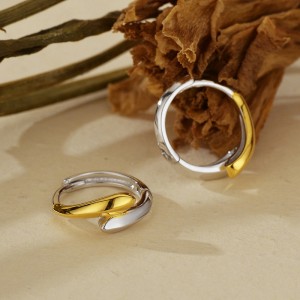 925 Sterling Silver Minimalist High-Polish Two-Tone Hoop Earring 60200298