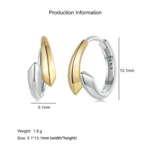 925 Sterling Silver Minimalist High-Polish Two-Tone Hoop Earring 60200298