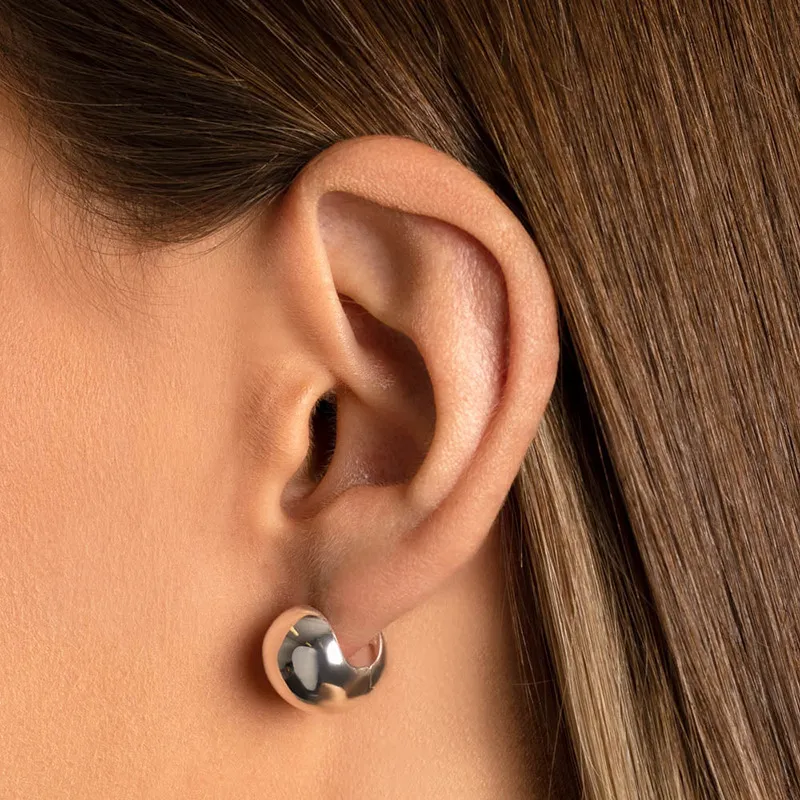 925 Sterling Silver Minimalist Polished Ball Charm Huggie Hoop Earring 60200302 - image1
