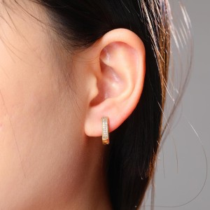 925 Sterling Silver Full Pave CZ Huggie Hoop Earring 60200306