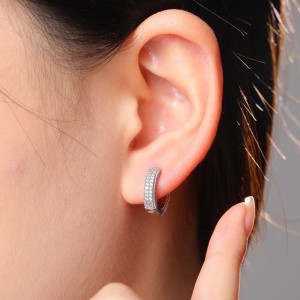 925 Sterling Silver Full Pave CZ Huggie Hoop Earring 60200306