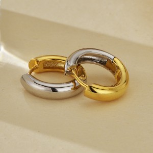 925 Sterling Silver Minimalist Two-Tone Interlocking Circle Hoop Earring 60200307