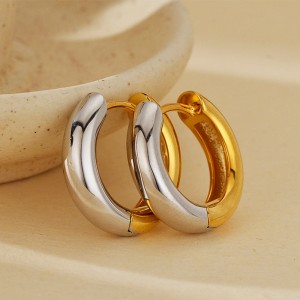 925 Sterling Silver Minimalist Two-Tone Interlocking Circle Hoop Earring 60200307