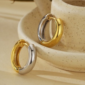 925 Sterling Silver Minimalist Two-Tone Interlocking Circle Hoop Earring 60200307