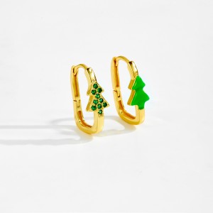 925 Sterling Silver Minimalist Christmas Tree Hoop Earring 60200308
