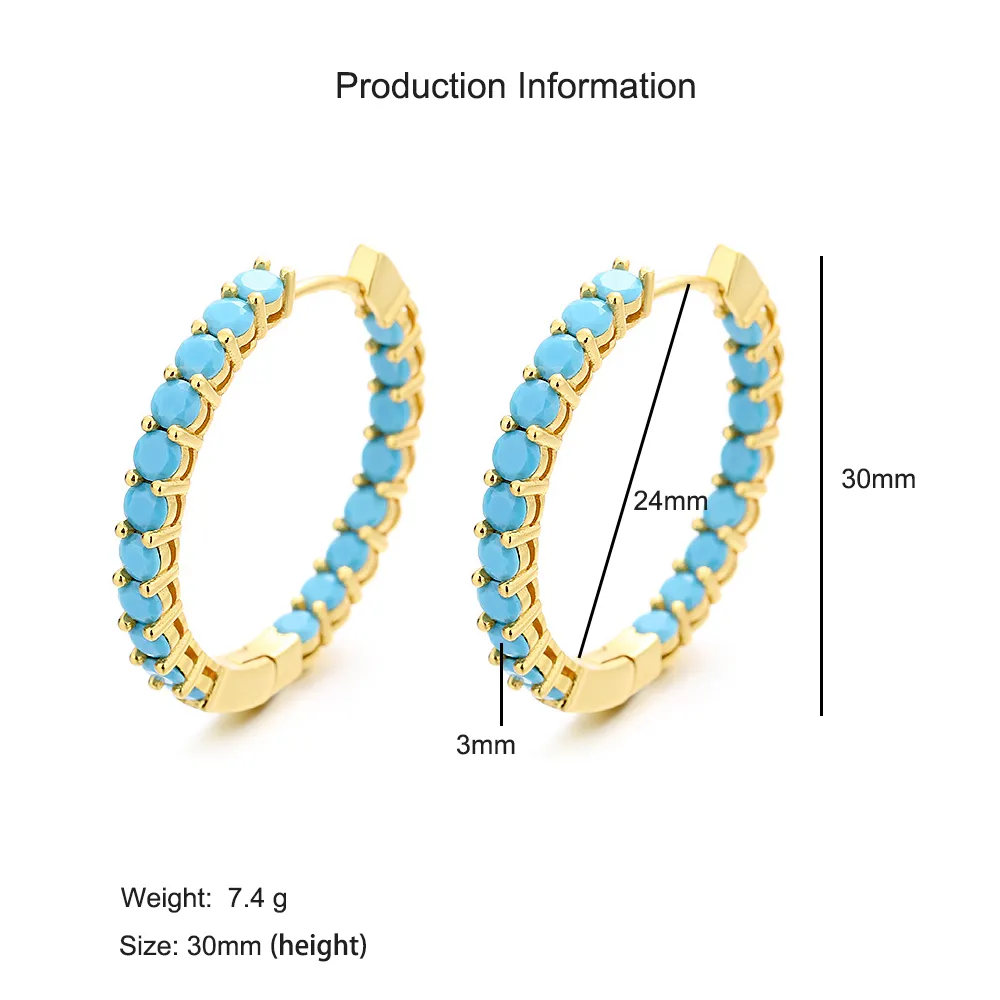 925 Sterling Silver Zirconia Turquoise Pave Hoop Earring 60200310 - image2