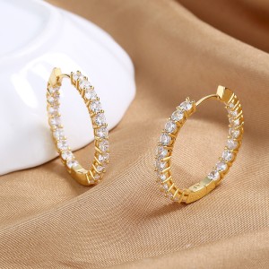 925 Sterling Silver Zirconia Turquoise Pave Hoop Earring 60200310