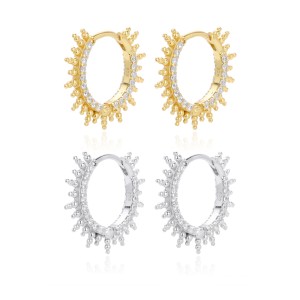 925 Sterling Silver Pave Sunburst Spiked Hoop Earrings 60200311 925 Sterling Silver Pave Sunburst Spiked Hoop Earrings 60200311