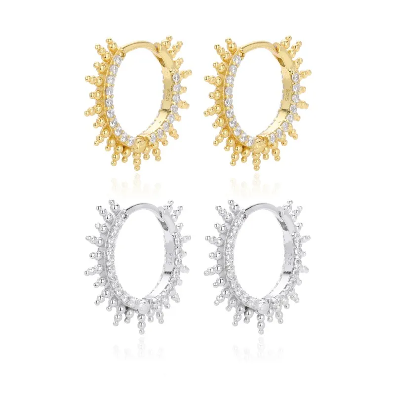925 Sterling Silver Pave Sunburst Spiked Hoop Earrings 60200311 925 Sterling Silver Pave Sunburst Spiked Hoop Earrings 60200311