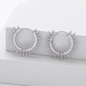 925 Sterling Silver Pave Sunburst Spiked Hoop Earrings 60200311 925 Sterling Silver Pave Sunburst Spiked Hoop Earrings 60200311