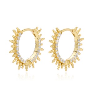 925 Sterling Silver Pave Sunburst Spiked Hoop Earrings 60200311 925 Sterling Silver Pave Sunburst Spiked Hoop Earrings 60200311