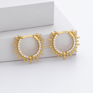 925 Sterling Silver Pave Sunburst Spiked Hoop Earrings 60200311 925 Sterling Silver Pave Sunburst Spiked Hoop Earrings 60200311