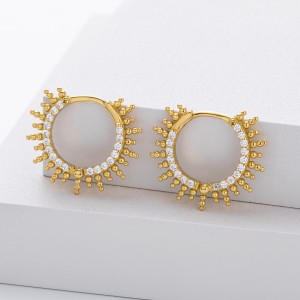 925 Sterling Silver Pave Sunburst Spiked Hoop Earrings 60200311 925 Sterling Silver Pave Sunburst Spiked Hoop Earrings 60200311