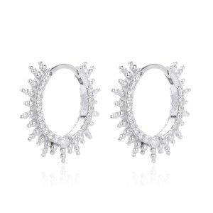 925 Sterling Silver Pave Sunburst Spiked Hoop Earrings 60200311 925 Sterling Silver Pave Sunburst Spiked Hoop Earrings 60200311