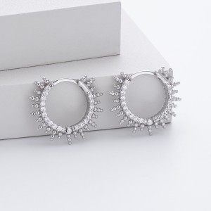 925 Sterling Silver Pave Sunburst Spiked Hoop Earrings 60200311 925 Sterling Silver Pave Sunburst Spiked Hoop Earrings 60200311