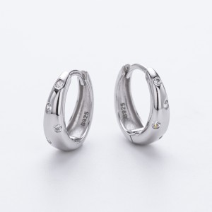 925 Sterling Silver Flush Set Tapered Hoop Earrings 60200312