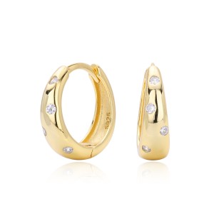 925 Sterling Silver Flush Set Tapered Hoop Earrings 60200312