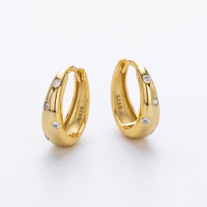 925 Sterling Silver Flush Set Tapered Hoop Earrings 60200312