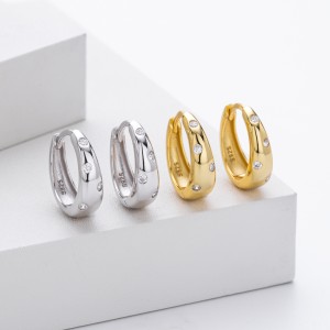 925 Sterling Silver Flush Set Tapered Hoop Earrings 60200312