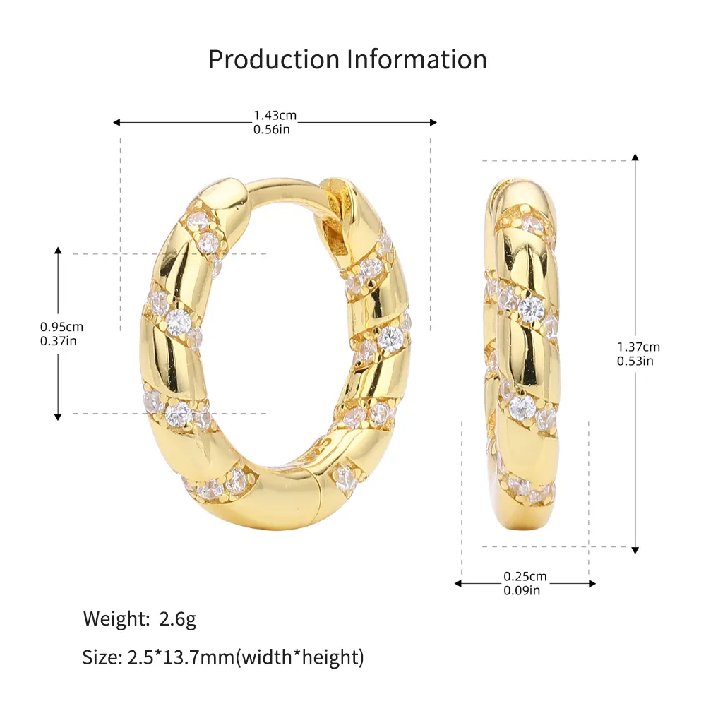 925 Sterling Silver Diagonal Stripe Pave CZ Hoop Earrings 60200313 - image2