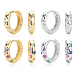 925 Sterling Silver Scattered Stone Chunky Huggies 60200314 925 Sterling Silver Scattered Stone Chunky Huggies 60200314