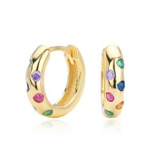 925 Sterling Silver Scattered Stone Chunky Huggies 60200314 925 Sterling Silver Scattered Stone Chunky Huggies 60200314