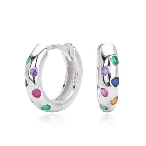 925 Sterling Silver Scattered Stone Chunky Huggies 60200314 925 Sterling Silver Scattered Stone Chunky Huggies 60200314