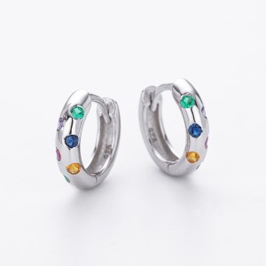 925 Sterling Silver Scattered Stone Chunky Huggies 60200314 925 Sterling Silver Scattered Stone Chunky Huggies 60200314