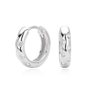 925 Sterling Silver Scattered Stone Chunky Huggies 60200314 925 Sterling Silver Scattered Stone Chunky Huggies 60200314