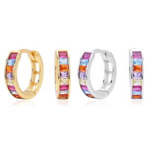 925 Sterling Silver Multi-Color Channel Set Hoop Earrings 60200315