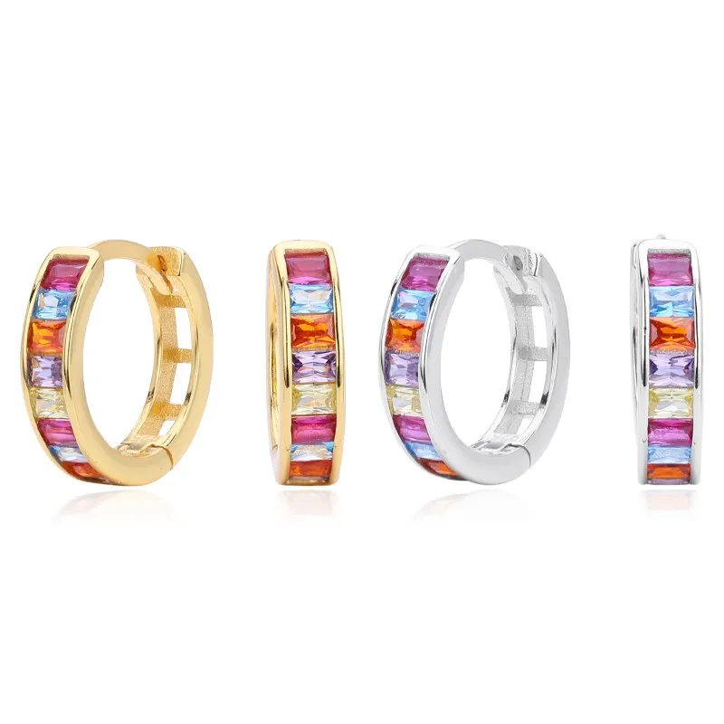 925 Sterling Silver Multi-Color Channel Set Hoop Earrings 60200315 925 Sterling Silver Multi-Color Channel Set Hoop Earrings 60200315