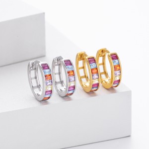 925 Sterling Silver Multi-Color Channel Set Hoop Earrings 60200315