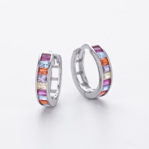 925 Sterling Silver Multi-Color Channel Set Hoop Earrings 60200315