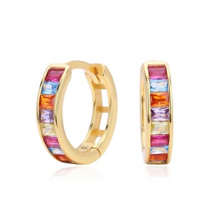 925 Sterling Silver Multi-Color Channel Set Hoop Earrings 60200315