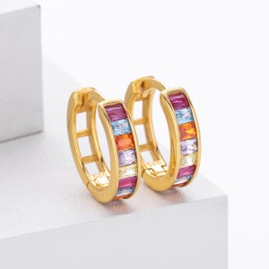 925 Sterling Silver Multi-Color Channel Set Hoop Earrings 60200315