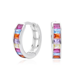 925 Sterling Silver Multi-Color Channel Set Hoop Earrings 60200315