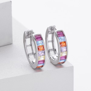 925 Sterling Silver Multi-Color Channel Set Hoop Earrings 60200315