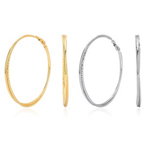 925 Sterling Silver Large Glitter Finish Hoop Earrings 60200316