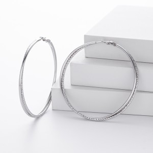 925 Sterling Silver Large Glitter Finish Hoop Earrings 60200316