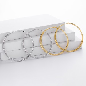 925 Sterling Silver Large Glitter Finish Hoop Earrings 60200316