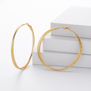 925 Sterling Silver Large Glitter Finish Hoop Earrings 60200316